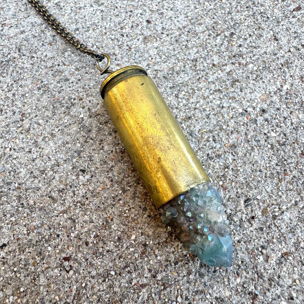 Aqua Aura Cactus Quartz Crystal & Bullet Necklace